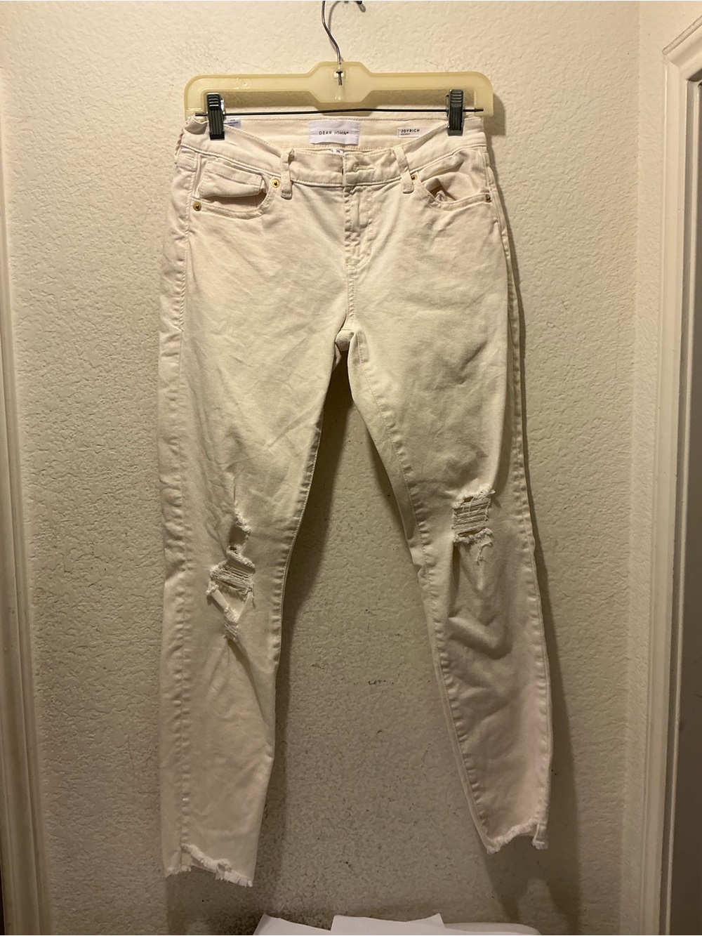 Dear John Joyrich Comfort Jeans Women’s 26 bone color Distressed Raw Hem - Picture 2 of 8